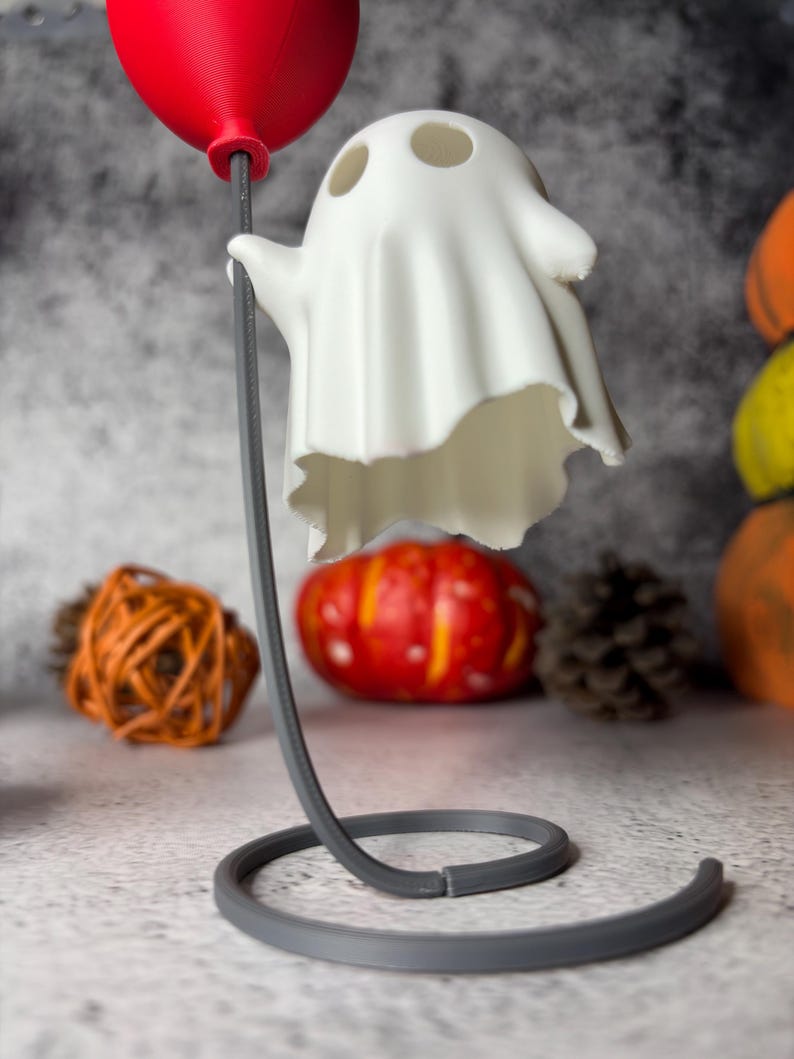 Glowing Ghost with Balloon | 3D Printed Halloween Decoration Figure | LED Tealight Holder | Luminous Autumn Table Decoration | Gift Idea image 14