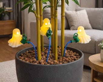Illuminated Watering Ghost with LED Tealight – 3D Printed Plant Decorative Figures – Miniature Watering Can – Gift & Indoor Decor