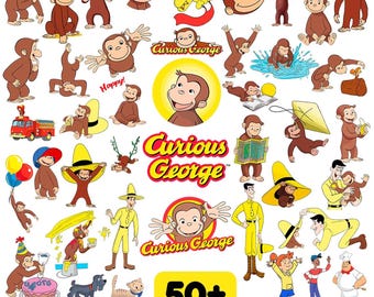 Curious George PNG Clipart Bundle, Monkey Birthday Decorations (Instant Download)