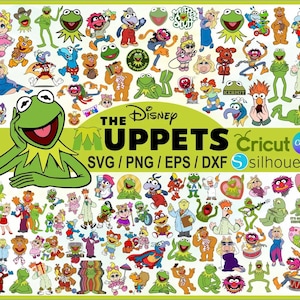 May include: A vibrant collection of The Muppets characters, such as Kermit, Miss Piggy, and Gonzo, in diverse poses. The image features the text "The Muppets" and "SVG / PNG / EPS / DXF".