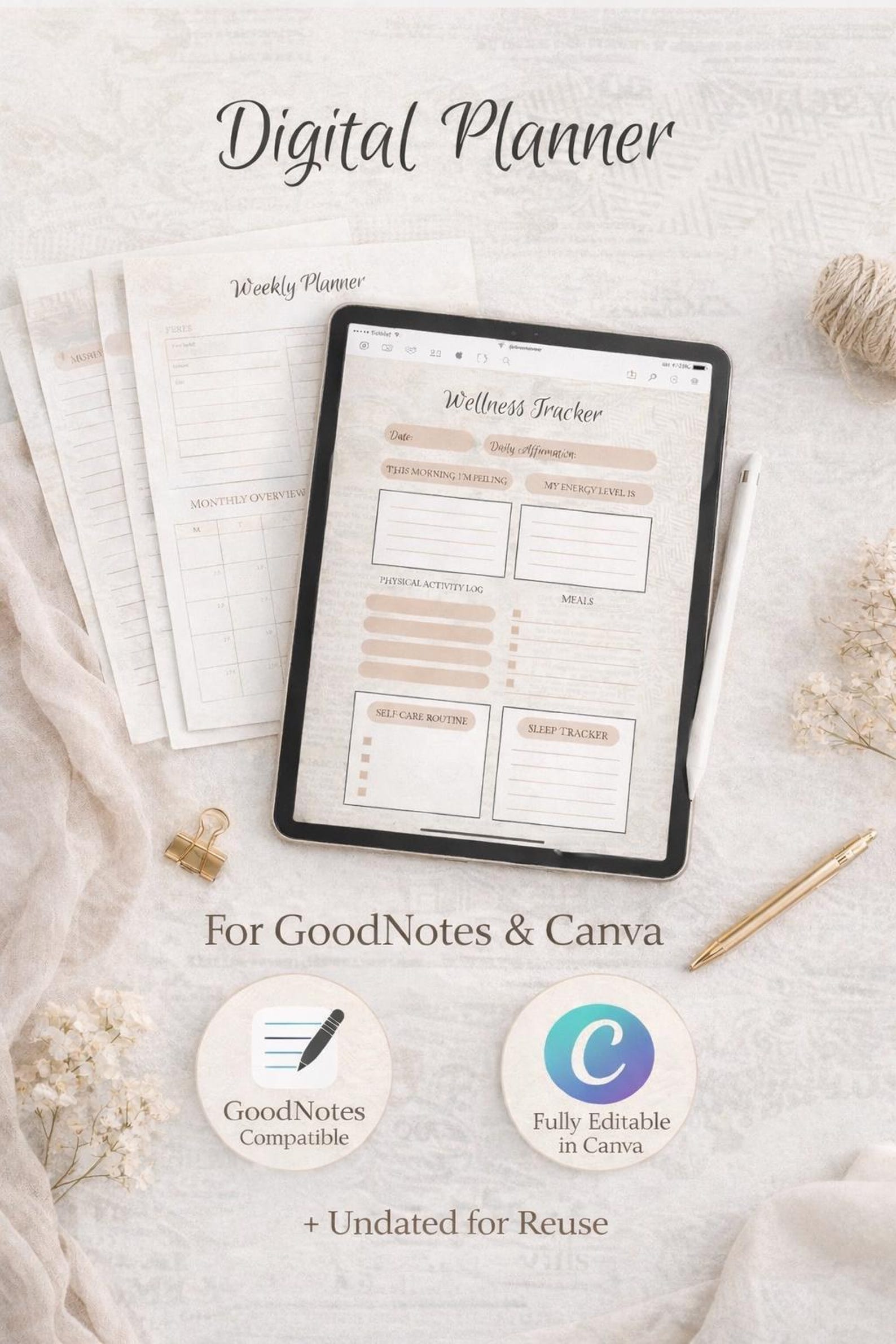 Digital Wellness Tracker | Self-care Journal, Goodnotes & Canva (PDF) - Etsy