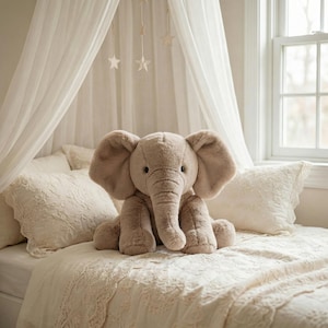 Soft Plush Elephant Toy, Neutral Beige Nursery Decor, Cozy Cuddle Companion