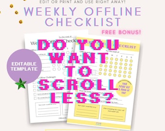 Weekly Offline Checklist | Analog Planner | Editable Canva Template | 90s + Neutral | Stop Endless Scrolling | Screen-Free Tracker