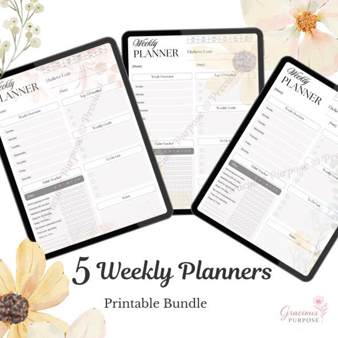 Weekly Planner Bundle Printable for Overwhelmed Women | 5 Calm & Simple ...