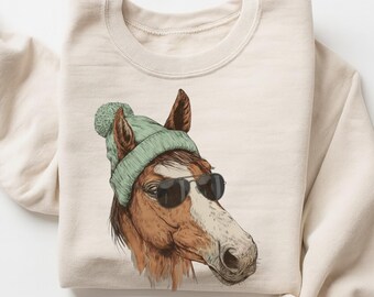 Retro Horse Wearing Beanie Vintage Equestrian Png
