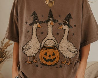 Halloween Pumpkin Goose Crew Neck, Spooky goose Halloween PNG, Chick or Treat (Digital Download)
