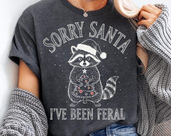 Mi dispiace Babbo Natale, sono stato selvaggio PNG, design retrò di procione natalizio, sublimazione divertente per le feste, download digitale vintage, stampa DTG DTF