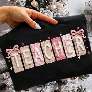Teacher Png, Valentine's Day Png, Faux Yarn Png, Latch Hook Teacher  Png, Coquette Bow Shirt, Faux Embroidery Sublimation, Digital Download