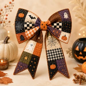 Halloween Quilted Bow Sewing Pattern PDF, Giant Fabric Bow Template, Spooky Patchwork Door Bow, Beginner Friendly DIY Halloween Decor
