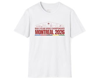 T-shirt unisexe graphique de la skyline des Championnats du monde de cyclisme sur route de Montréal 2026 | Bella Strada Design