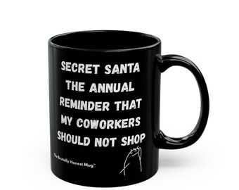 Taza con texto de amigo secreto, taza negra, divertida taza de café de oficina, sarcasmo navideño
