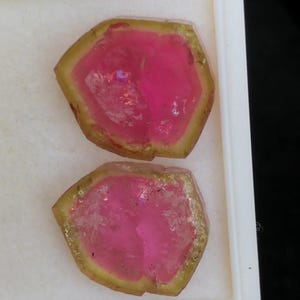 Watermelon Tourmaline Slice Pair: Pink & Green Bicolor Crystal - 20 CT