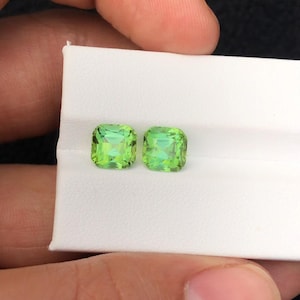 Natural Apple Green Tourmaline Pair 4.70 Ct Cushion Cut | Afghanistan Tourmaline Matching Pair | VVS Tourmaline Gemstones | Loose Green