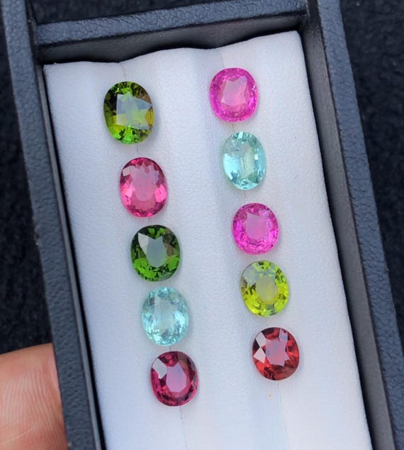 12 Ct Mixed Color Tourmaline Lot VVS | Natural Faceted Tourmaline Gemstones 8–7 mm | Multi Color Loose Stones for Jewelry Making