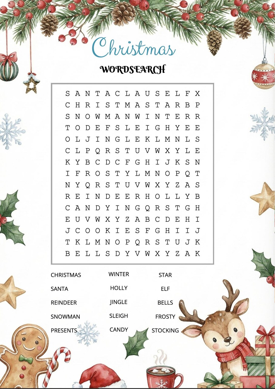 Christmas Word Search Printable Holiday Puzzle Bundle PDF Download