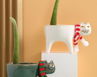 Cute Cat Tail Flowerpot, Cat Tail Cactus Flowerpot, Ceramic Cat Planter, Succulent Planter, Housewarming Gift, Kitty Planter, Animal Planter