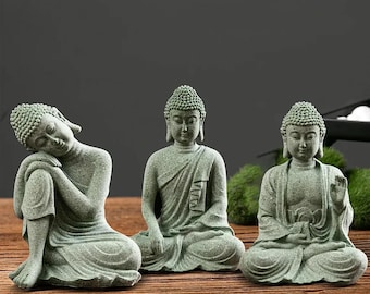 Statue di Buddha tranquille, statuette zen meditanti per la decorazione di casa e giardino, regalo spirituale, ornamento per lo spazio dedicato alla consapevolezza e allo yoga, decorazione per mensole