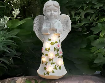 Statua da giardino a forma di angelo solare, statuetta di angelo illuminata per esterni, decorazione per patio, cortile e prato, scultura di angelo luminosa, regalo di inaugurazione della casa, decorazione da giardino.