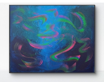 Luminescent Drift: Abstract Neon Acrylic Painting (16x20)