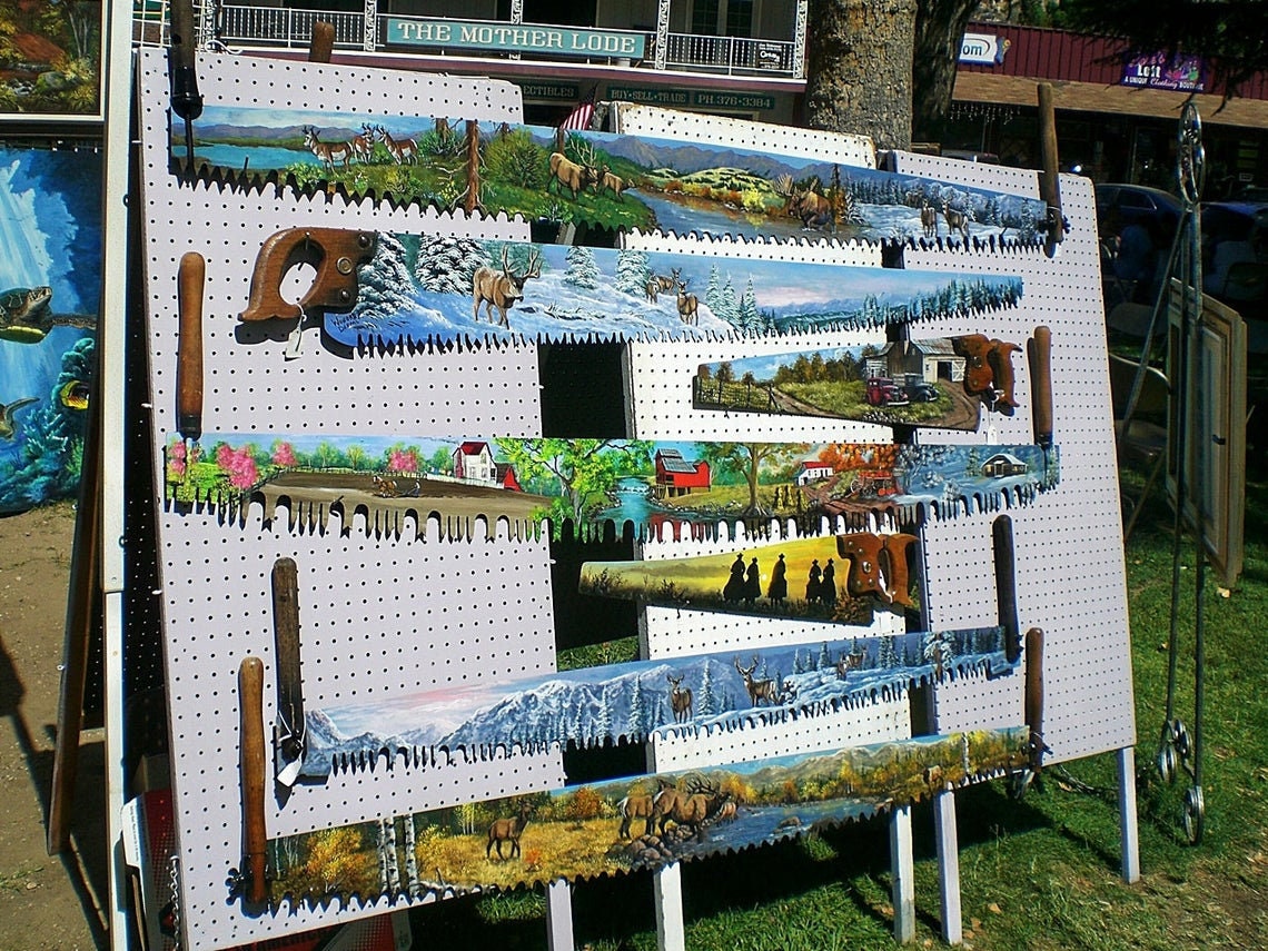 CUSTOM Hand Painted SAWS Painted Saw Blades cross Cuts 2 man