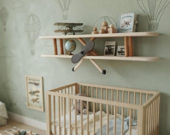 Airplane Wall Shelf for Kids Room – Wooden Plane Nursery Decor – – Aviation Theme Shelves