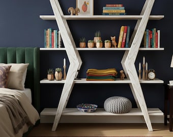 Z-Design Wooden Bookcase Modern Handmade Shelf from First-Class Solid Wood