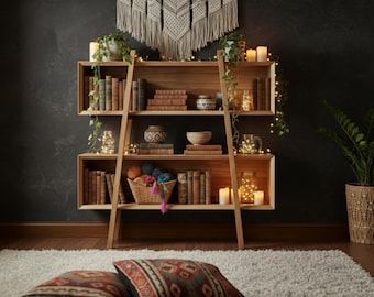 Modern Wooden Bookshelf with Storage Compartments – Display Shelf, Wooden Bookcase , Solid Wood Organizer
