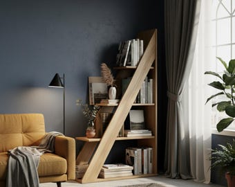 Moderne boekenplank met ladder - houten display- en opbergrek