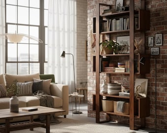 Estantería moderna de madera maciza: estanterías naturales / Estantería de madera hecha a mano con diseño contemporáneo abierto