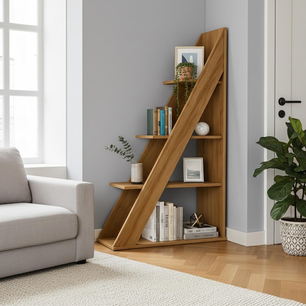 Modern Ladder Bookshelf - Wooden Display & Storage Rack