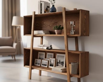 Holz Bücherregal mit Aufbewahrungsfächern - Vitrinenregal, Holz-Bücherregal, Massivholz-Organizer
