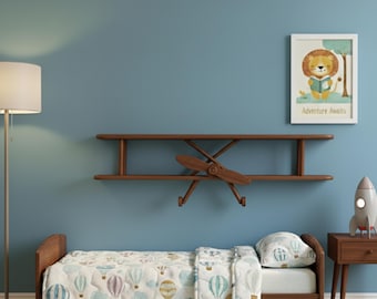 Airplane Wall Shelf for Kids Room – Wooden Plane Nursery Decor – – Aviation Theme Shelves