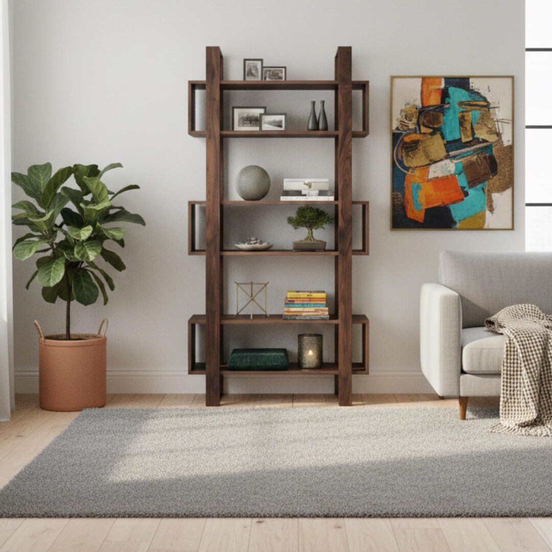 Modern Solid Wood Bookshelf — Natural Display Shelves | Handmade Wooden ...