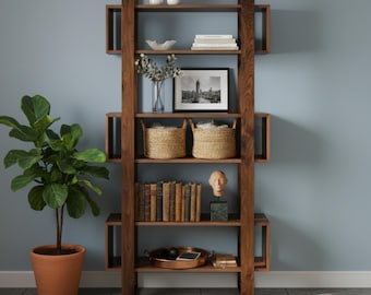 Wooden Bookshelf — Natural Display Shelves | Handmade Wooden Bookcase with Open Contemporary Design