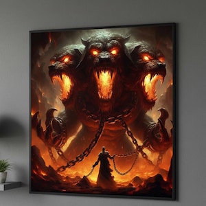 Cerberus Hell Guardian Art | Three Headed Dog Print | Greek Mythology Poster | Underworld Hades Wall Art | Dark Fantasy Print