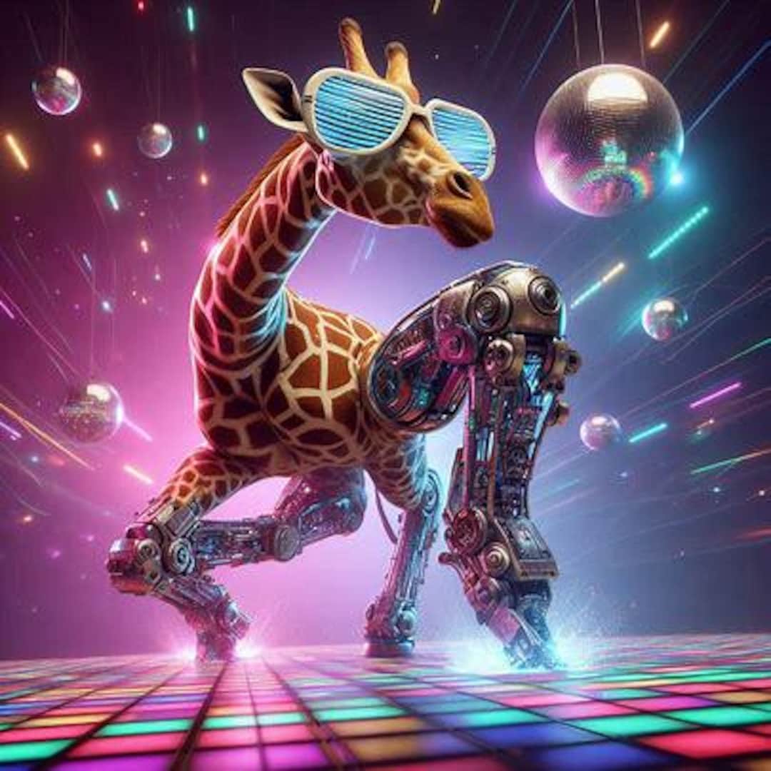 Cyborg Disco Giraffe Print | Robot Animal Art | Funny Sci-fi Wall Decor ...