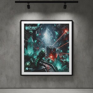 Sci-Fi Crystal Mine Digital Art Print | Alien Mining Colony Poster | Futuristic Glow Cave Wall Decor | Space Explorer Gamer Gift