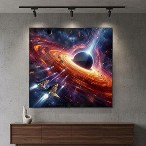 Black Hole Print, Cosmic Space Art, Futuristic Sci-Fi Wall Decor, Accretion Disk Poster, Digital Download or Canvas Print