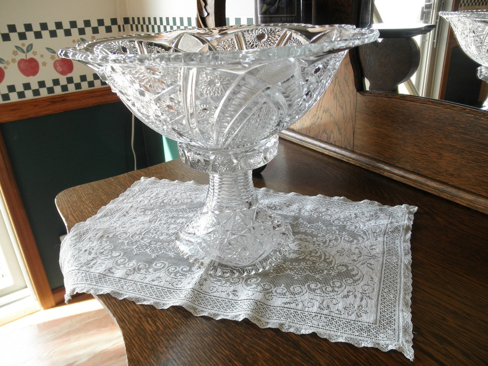 Pedestal Punch Bowl Vintage Pressed Glass Mc Kee Glass Co Etsy