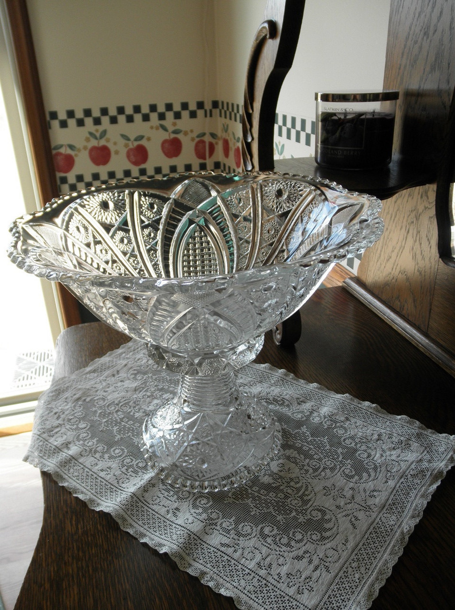 Pedestal Punch Bowl Vintage Pressed Glass Mc Kee Glass Co Etsy