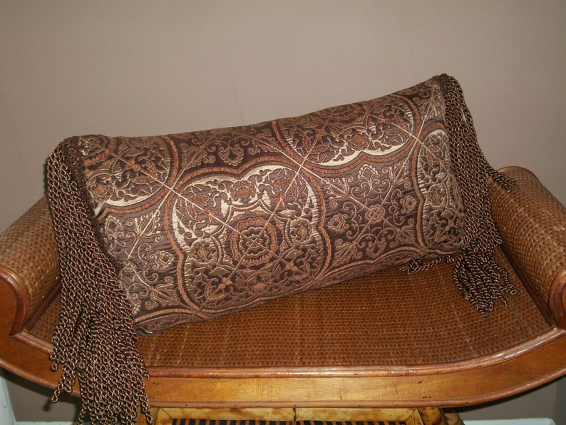 Brown Tones Lumbar Pillow with Long Luxury Fringe Etsy
