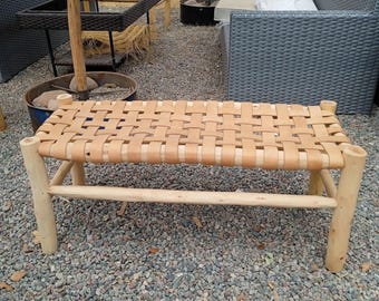 Handmade Woven Leather Bench –Moroccan Beldi