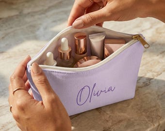 Personalized Makeup Bag: Monogram Toiletry Pouch With Zipper - Custom Pastel Gift Accessory For Women