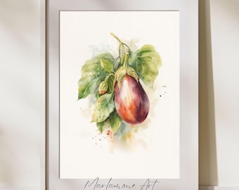Watercolor Eggplant Artwork Poster, Digital Download Vegetable Print