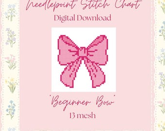 Beginner Bow Needlepoint Chart | Needlepoint Paint Chart Digital Download | NDLPT chart for 13 mesh