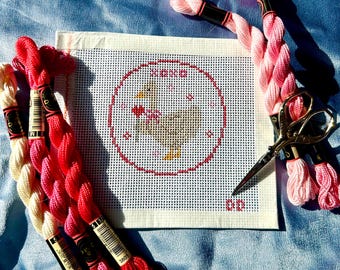 Valentine’s Day Goose Handpainted Needlepoint Canvas: 13 Mesh, 6x6