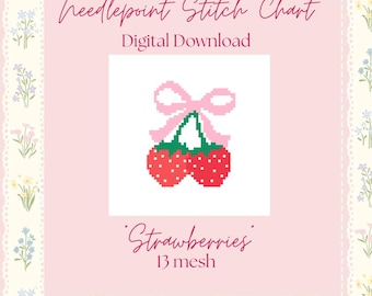 Strawberries Needlepoint Chart: Paint Your Own Canvas (Digital Download)