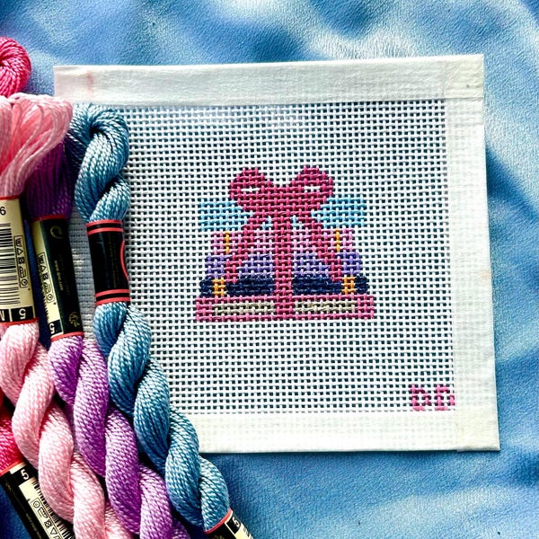 Pila di libri Tela per ricamo a punto croce / Tela per ricamo a punto croce dipinta a mano / Tela dipinta a punto croce / Tela a 13 maglie