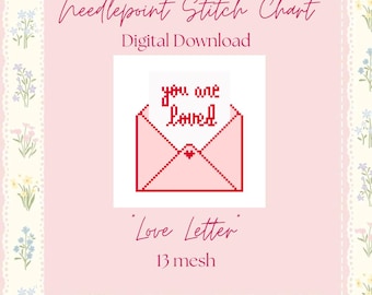 Liebesbrief Stickvorlage | Nadelspitze Farbtabelle Digitaler Download | NDLPT-Schaubild für 13 Maschen
