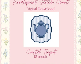 Küsten Teekanne Nadelspitze Vorlage | Nadelspitze Farbtabelle Digitaler Download | NDLPT-Schaubild für 18 Mesh
